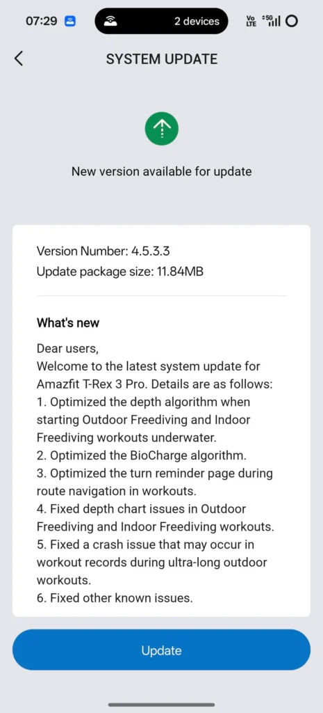 Amazfit T-Rex 3 Pro New Update